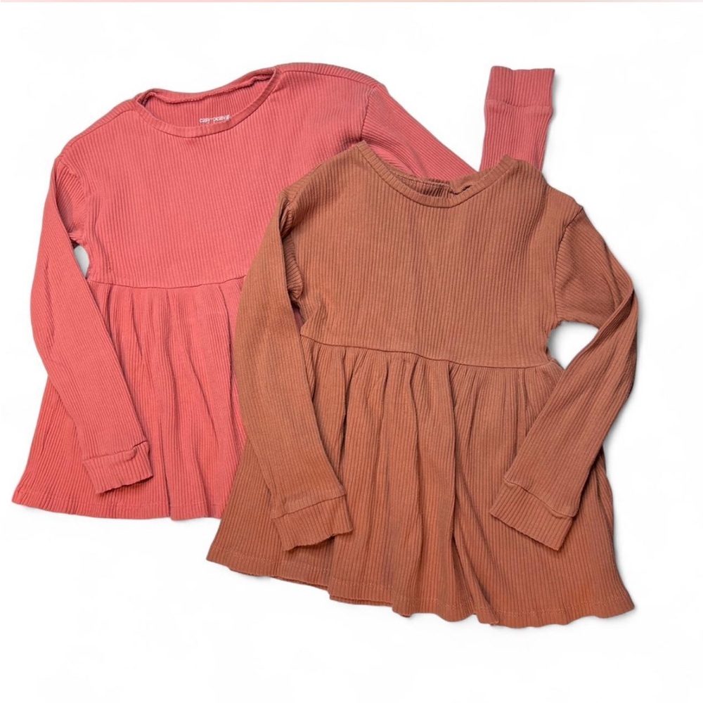 Kids Long Sleeve Ribbed Tops Bundle - Pink and Orange/Brown